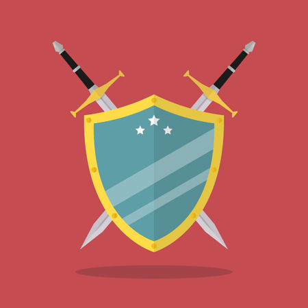 Swords and shield flat style. Vector illustrationのイラスト素材