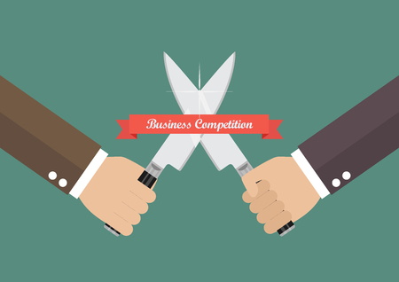 Business hand fighting with knives. Business competition conceptのイラスト素材