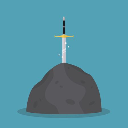 Sword stuck in the stone. Vector illustrationのイラスト素材