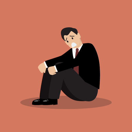 Desperate businessman sitting alone. Business conceptのイラスト素材