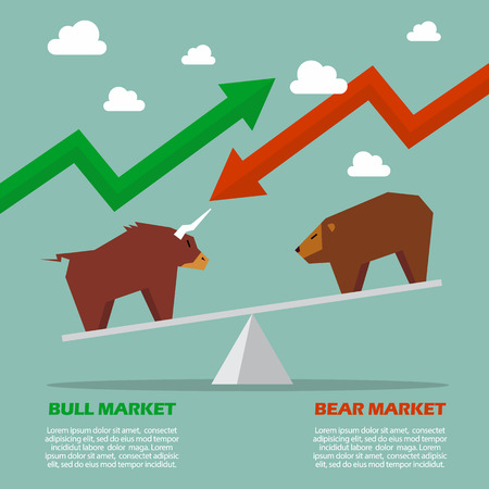 Bull and bear on balance scale infographic. Symbol of stock marketのイラスト素材