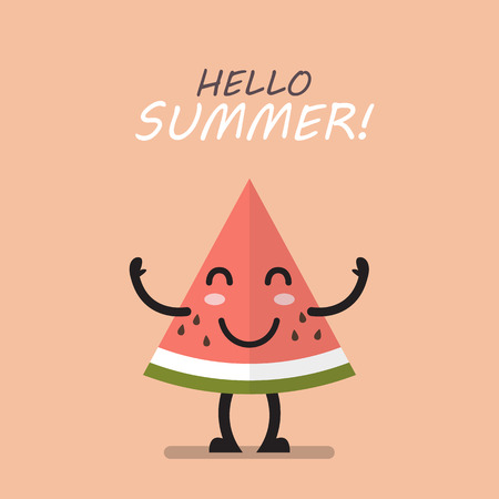Watermelon fruit ice cream. flat style greeting cardのイラスト素材