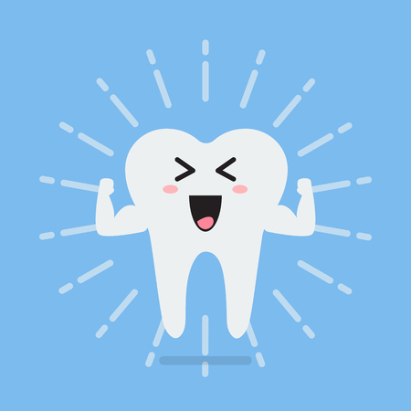 Happy healthy and strong tooth. Concept of children's dentistryのイラスト素材