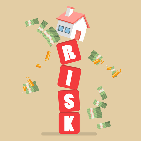 Real estate on shaky risk blocks. Investment risk concept.のイラスト素材
