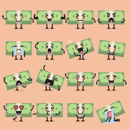 Money bill character emoji set. Funny cartoon emoticonsのイラスト素材