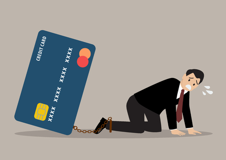 Desperate businessman with credit card burden. business conceptのイラスト素材