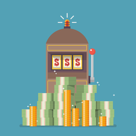 Slot machine jackpot with a lot of money. Flat style vector illustrationのイラスト素材