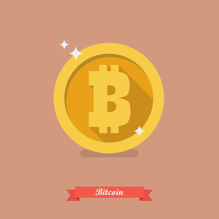 Flat style vector illustration of golden bitcoin digital currency.のイラスト素材