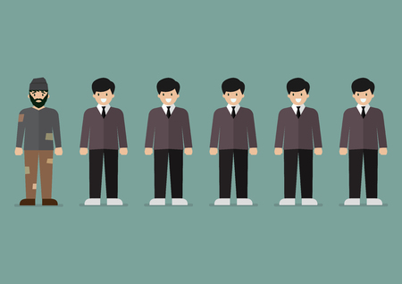 Group of rich men and homeless man character. Vector illustrationのイラスト素材