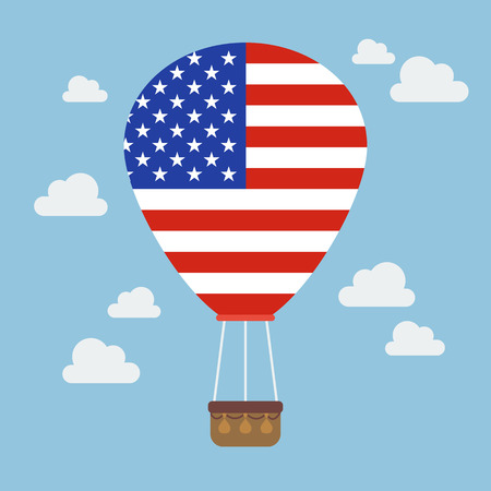 Hot air balloon with USA flag. Vector illustrationのイラスト素材