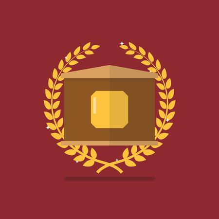 Golden badge with laurel wreath. Symbol of victory and achievementのイラスト素材