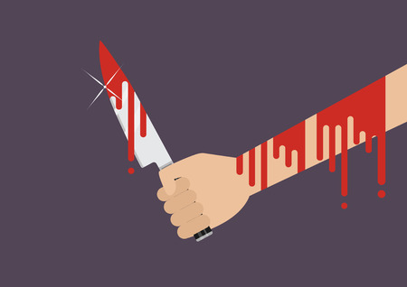 Bloody hand holding a knife. Flat style Vector illustrationのイラスト素材