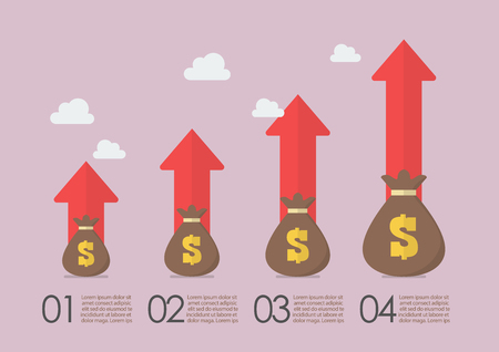 Money bags with growth arrows infographic. Business conceptのイラスト素材