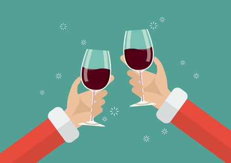 Santa toasting a wine glasses. Christmas party celebrationのイラスト素材