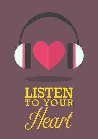 Listen to your heart. Red heart with headphonesのイラスト素材