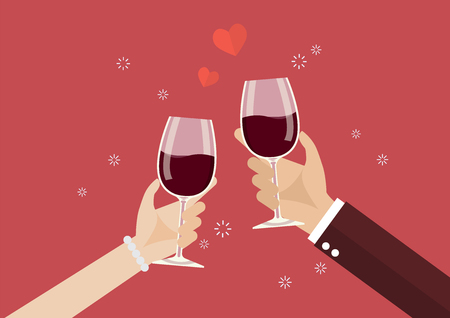 Man and woman toasting a wine glasses. Romantic momentのイラスト素材