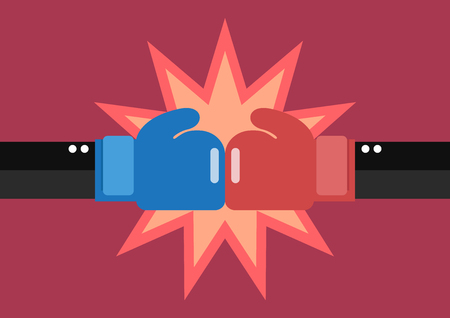 Two businessmen hand with boxing gloves fighting. Vector illustrationのイラスト素材