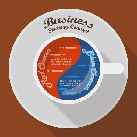 Red ocean and blue ocean business strategy in cup of coffee infographic. Vector illustrationのイラスト素材