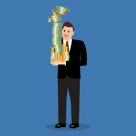Businessman holding a lot of money. Vector illustrationのイラスト素材