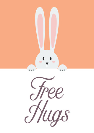 White rabbit with free hugs sign. Vector Illustrationのイラスト素材