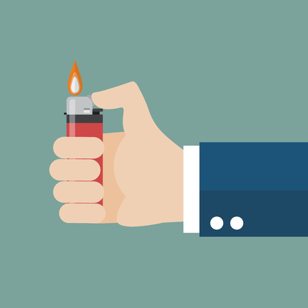 Hand holding lighter. Flat style vector Illustrationのイラスト素材