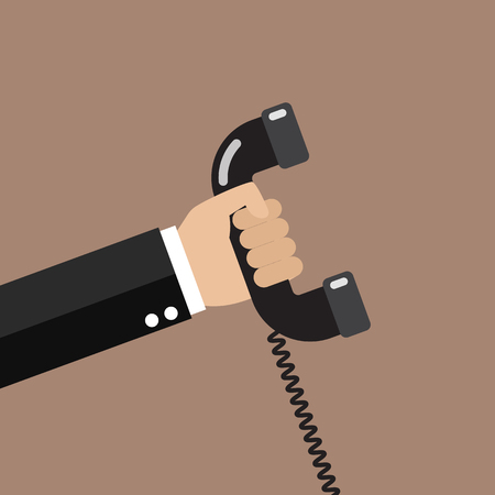 Hand holding phone in flat style. Vector illustrationのイラスト素材