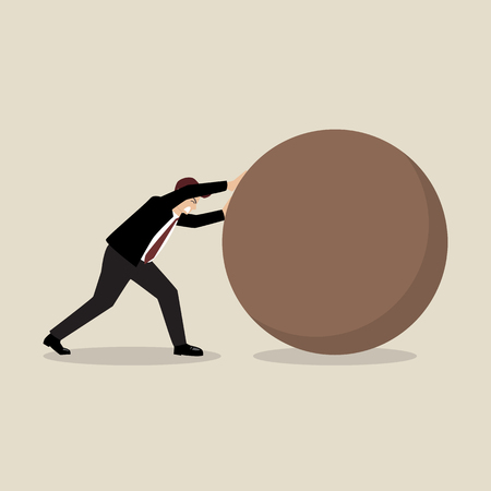 Businessman pushing huge sphere. Business conceptのイラスト素材
