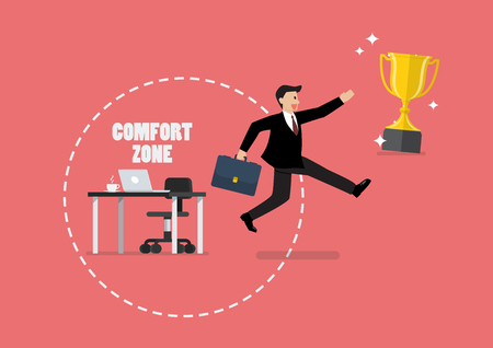 Businessman trying to break out of his comfort zone to success. Vector illustrationのイラスト素材