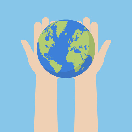 Hand holding earth globe. Save the planet illustration.のイラスト素材