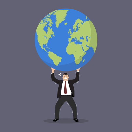 Businessman struggling to carry globe. Vector illustrationのイラスト素材