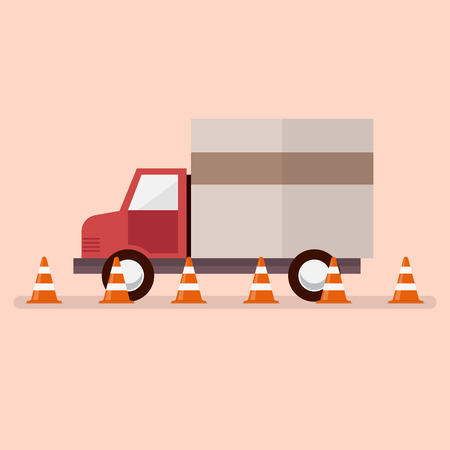 Truck with traffic cones. Vector illustrationのイラスト素材