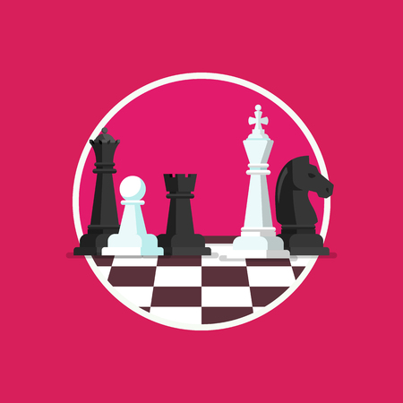 Business strategy with chess figures on a chess board. Flat design iconのイラスト素材