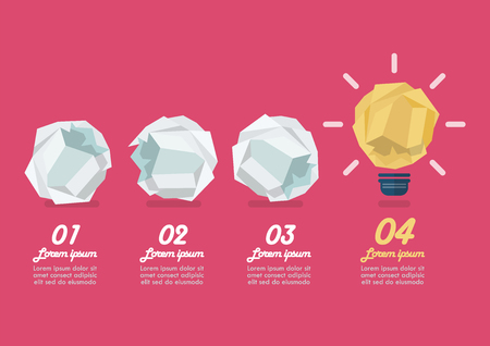 Crumpled paper light bulb with crumpled paper balls. Vector illustrationのイラスト素材