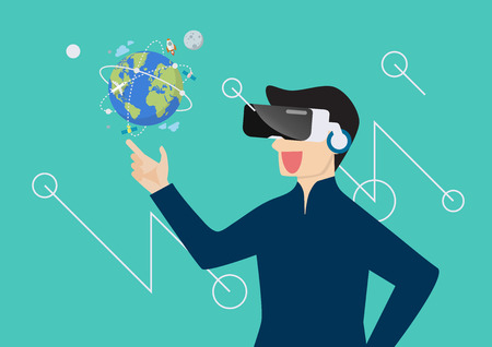 Man in virtual reality. vector illustration