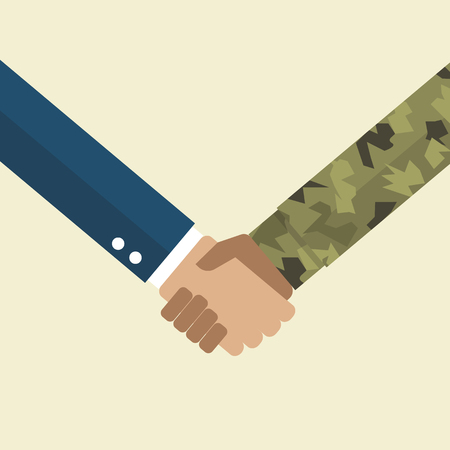Handshake businessman and soldier. Vector illustrationのイラスト素材
