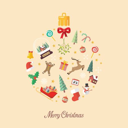 Merry Christmas ball made of decoration elements. Vector illustrationのイラスト素材