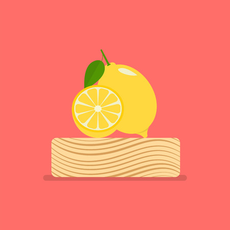 Fresh lemon on wood chopping block. Vector illustrationのイラスト素材