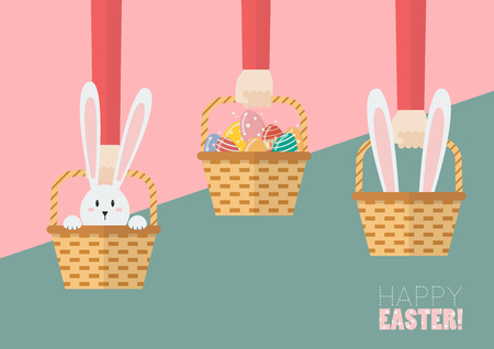 Hands are holding Easter baskets. Easter greeting cardのイラスト素材