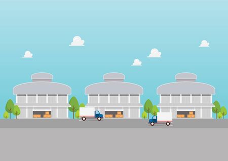 Factory building warehouses industrial zone. Vector illustrationのイラスト素材