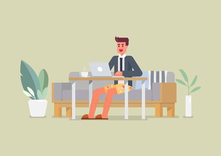 Man working from home. Man dresses like working in the office but at homeのイラスト素材