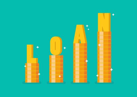 Word LOAN on step stack coins as graph up. Vector illustrationのイラスト素材