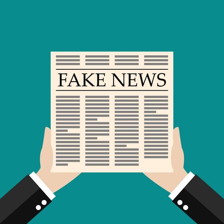 Hands holding fake news newspaper flat style. Vector illustrationのイラスト素材