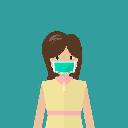 Woman wearing medical mask. People wearing a protective medical mask for prevent virus Covid-19. Vector illustration.のイラスト素材