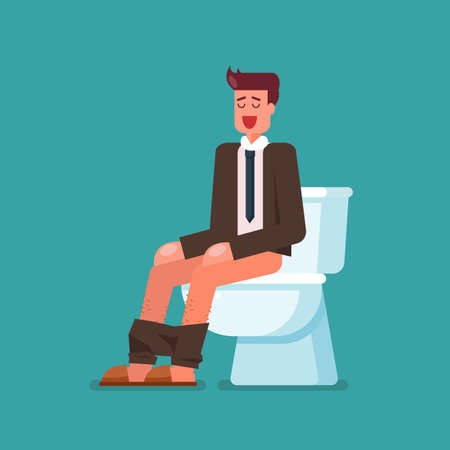 Businessman sitting on toilet bowl. Flat style. Vector illustrationのイラスト素材