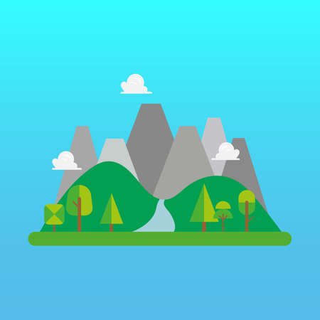 Forest and mountain landscape in flat style. Vector illustrationのイラスト素材