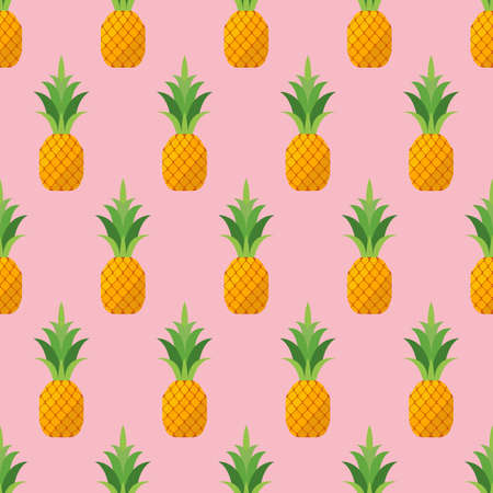 Pineapple in flat style seamless pattern. Vector illustrationのイラスト素材