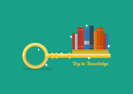 Key to knowledge concept. Books are part of the key. Vector illustrationのイラスト素材