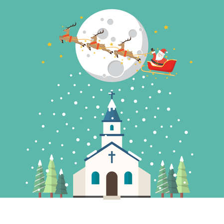 Church flat style in winter season. Vector illustrationのイラスト素材