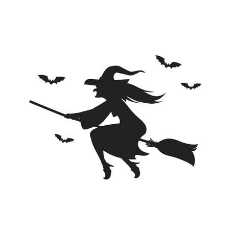 Witch flying on broomstick. Silhouette on white background . Vector illustrationのイラスト素材