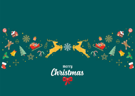 Merry christmas glass ball with Santa sleigh and winter house. Vector illustrationのイラスト素材